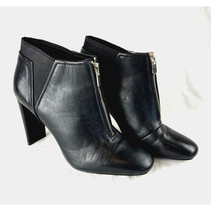 Tahari Gally Womens Black Leather Block Heel Ankle Bootie with Silver Zippers